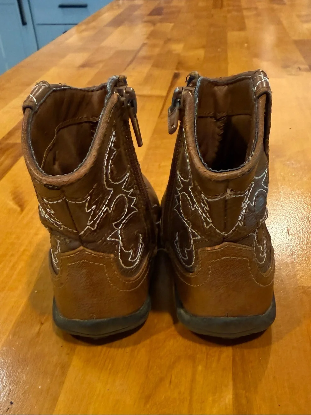 wonder nation Brown Toddler Cowboy Boots with White Stitching